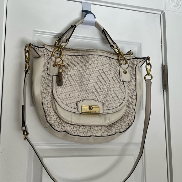 Coach Handbags - Coach white beige woven leather satchel crossbody handbag purse